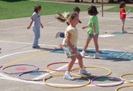 Girl jumping through hoops