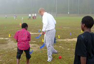 Students practicing hockey