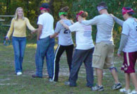 Guide leading blindfolded students